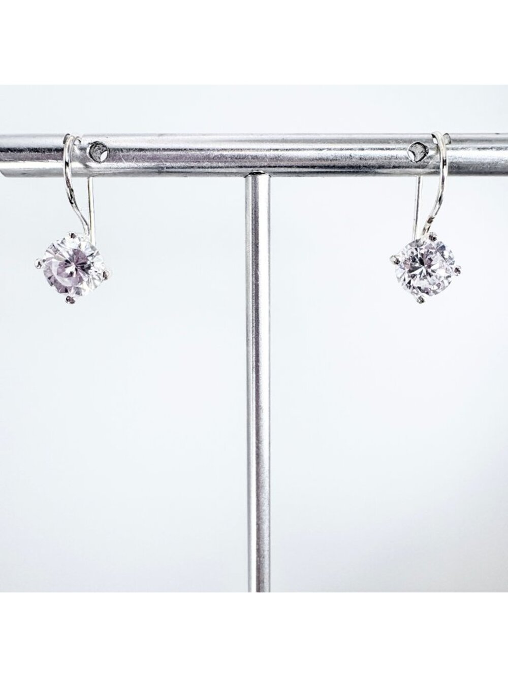 Cubic Zirconia & Sterling Silver 925 Prong Set Dangle Earrings Size 0.75" Length